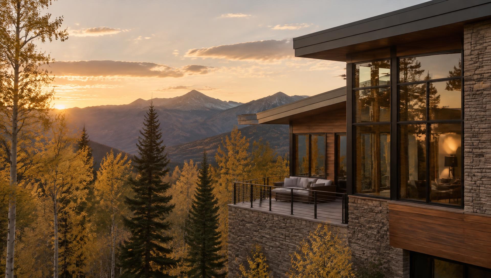 Contemporary Colorado mountain architecture among aspens
